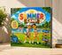Portada del cuento infantil Summer Camp con niños jugando al golf y tenis en un campamento de verano