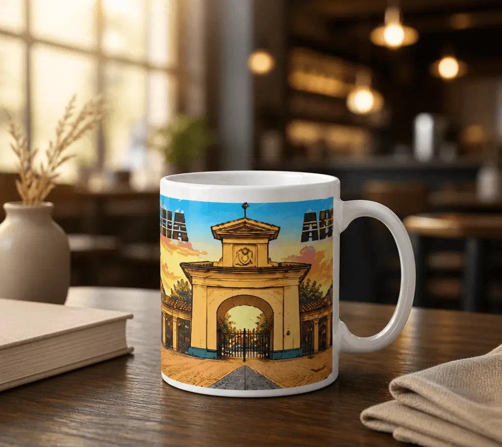 Taza souvenir de la Feria de Albacete, presentada como regalo, perfecta para recordar las fiestas.